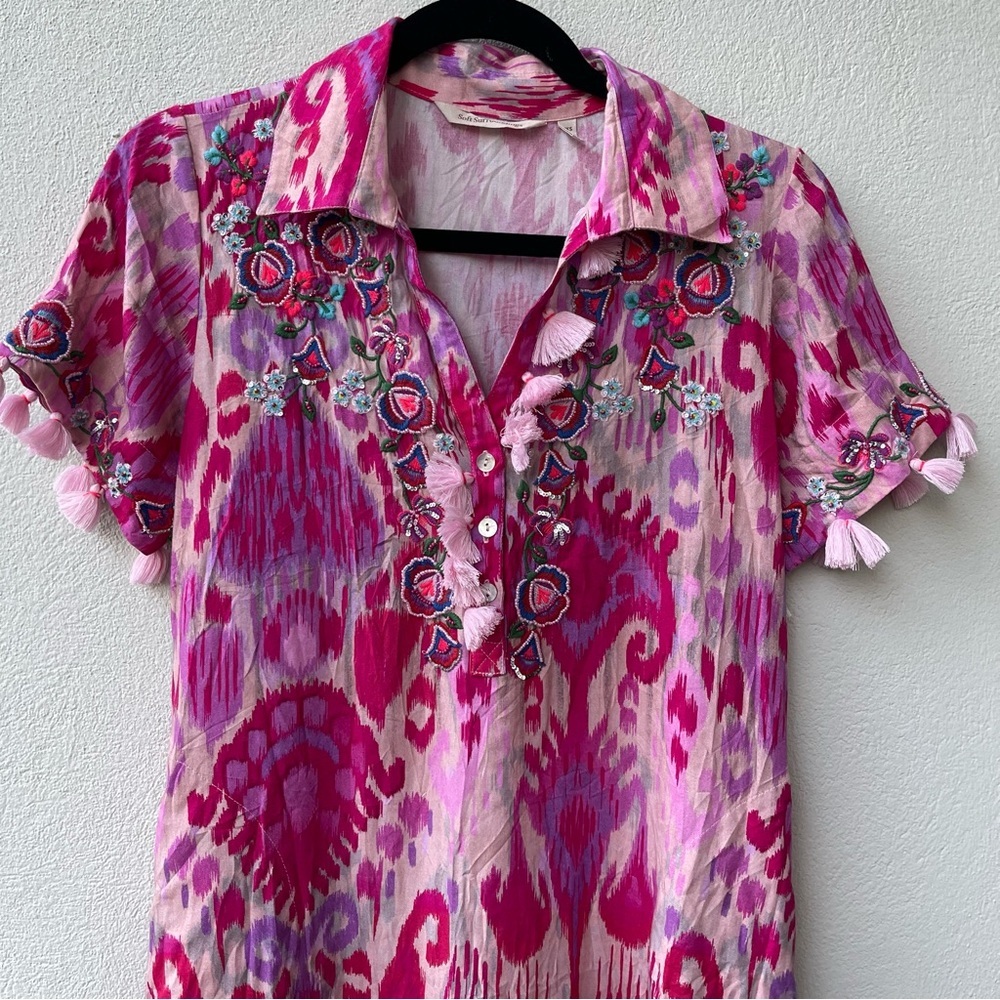 Soft Surroundings Womens Pink Fuchsia Palace Dress Boho Embroidered XS Petite - Picture 4 of 16